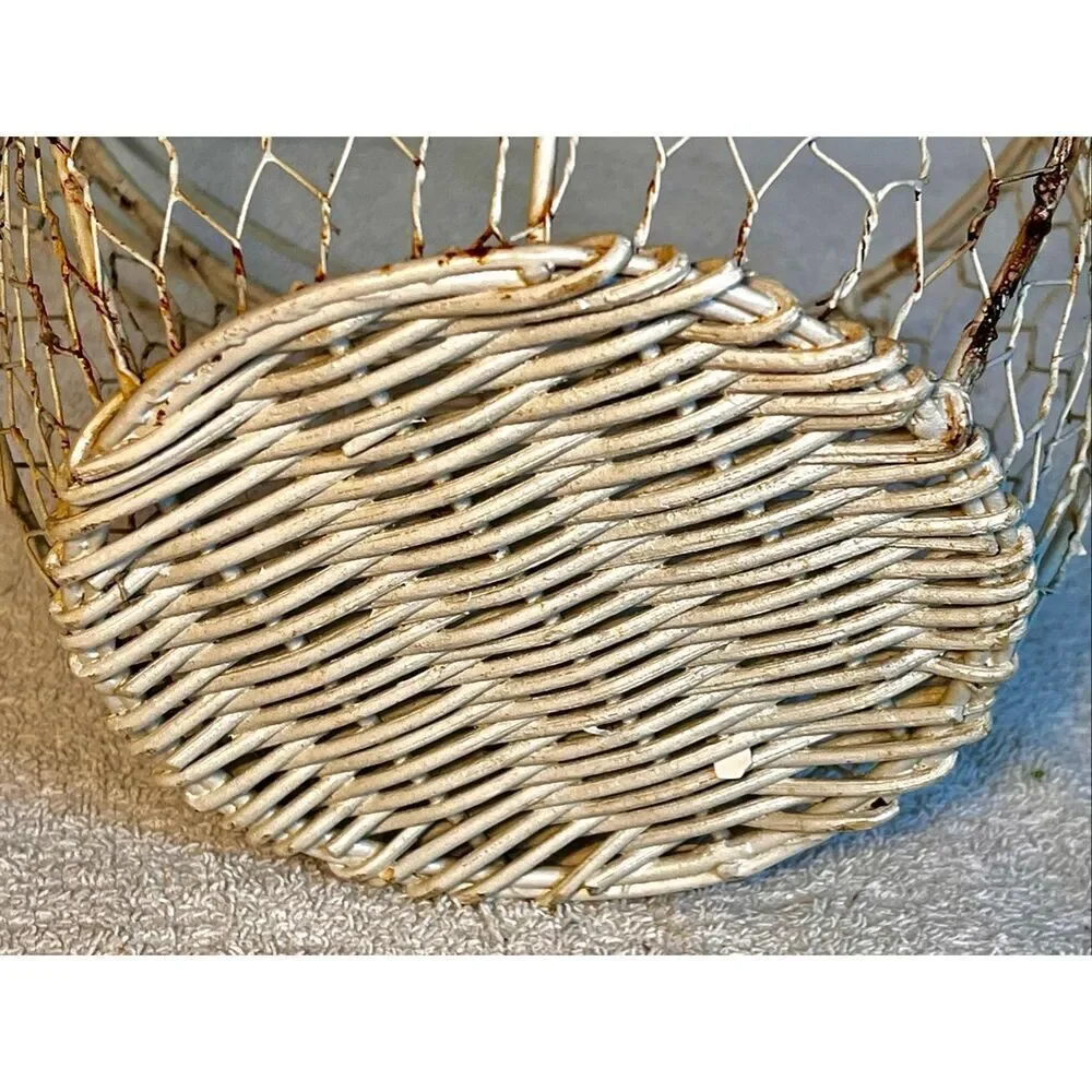 Vintage Wire & Wicker Basket with Handles Egg Basket Cottagecore Grannycore
